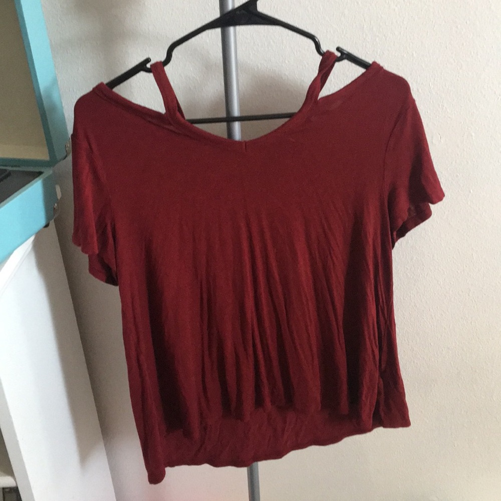 red, cut out shirt